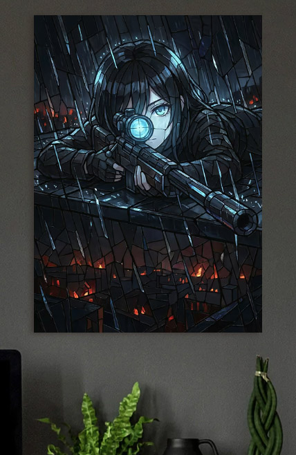Anime Sniper in Rain Stained Glass